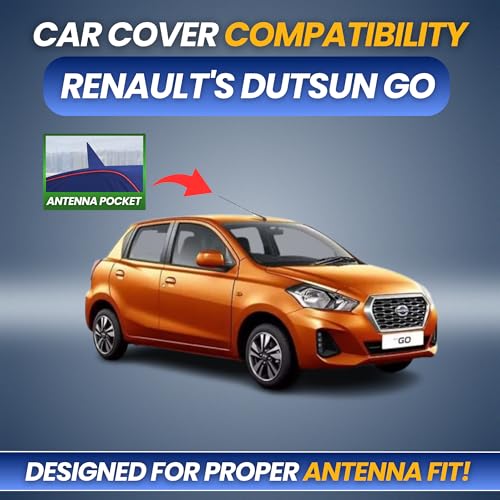 Image of Premium 100% Waterproof Car Cover for Renault's Dutsun Go | All-Weather, UV & Dust Protection | Heavy-Duty 3-Layer Fabric | Custom Fit with Mirror & Antenna Pockets | Navy Blue