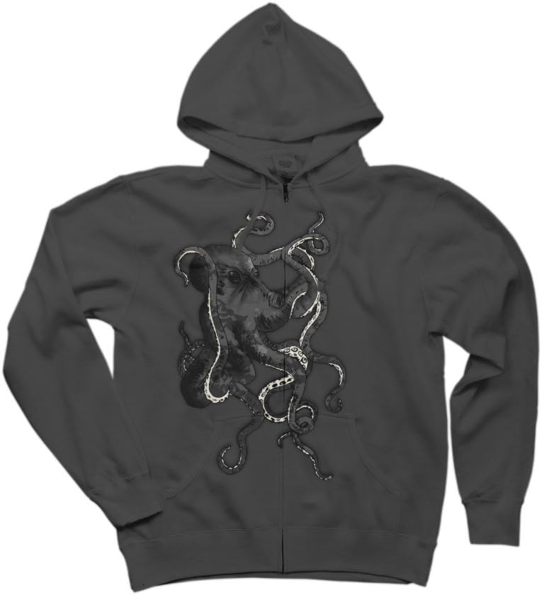 Octopus Men's Large Charcoal Graphic Zip Hoodie - Design By Humans