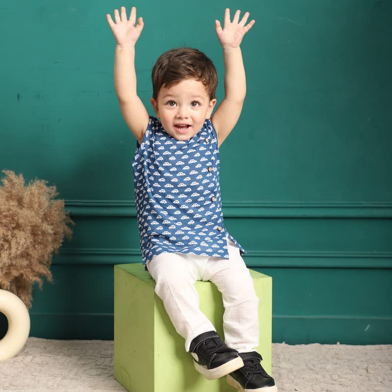 Image of POLKA TOTS Pure Cotton New Born Dress | Ultra-Soft, Breathable & Lightweight Sleeveless Jhabla Pant Set for Baby Boys & Girls | Baby Summer Clothes | Traditional Jabla & Pyjama Set for Newborns
