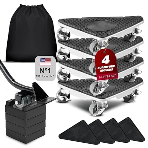 Heavy Duty Furniture Dolly Set with Lifter – 360° Rotating Rollers, Floor Protection, Gloves & Storage Bag – Easy Moving Tool for Home or Office (2650)