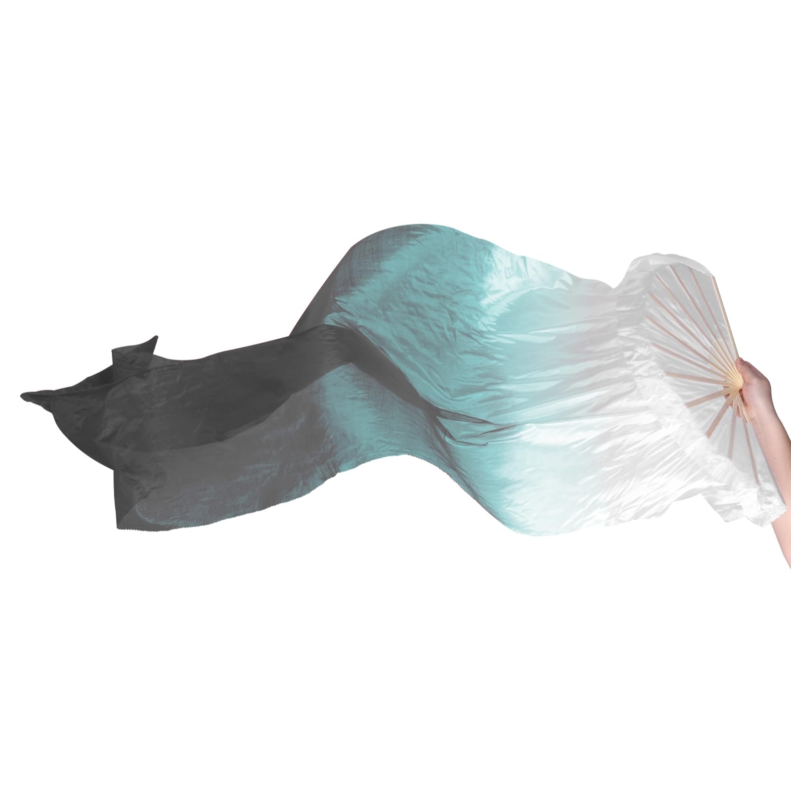 PATIKIL Belly Dance Silk Fan Veil 71", 1 Pack Women Long Folding Dance Fan Wood Fan for Dance Performance Right Hand White Gray Black