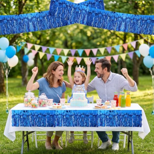 Image of BEISHIDA 3 Pack Blue Wavy Foil Fringe Garland 30ft Tinsel Wall Decor