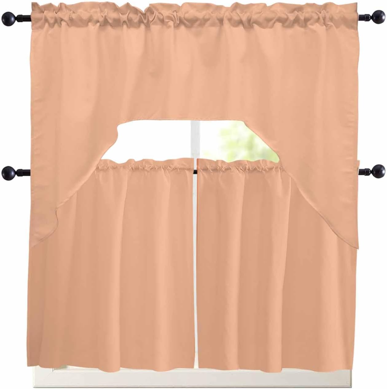 Orange Pink Swag Kitchen Curtain Sets with Valance,3 Pieces Rod Pocket Curtain Drapes for Bedroom Bathroom Cafe Windows,Solid Contemporary Color Minimalist Pure Color 56''x36''&24''x27.5''x2Panels