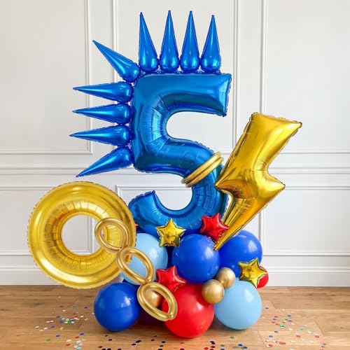 Jeux de course fête décoration de sol anniversaire 5 ans avec ballon hérisson bleu