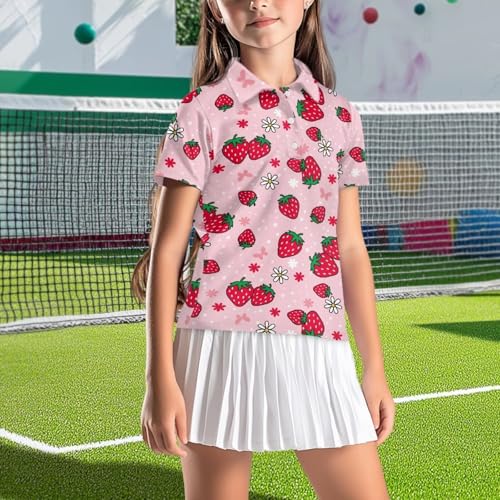 Girls Golf Shirts Quick Dry Short Sleeve Tennis T-Shirts Soft Loose Tops 5-16Y4