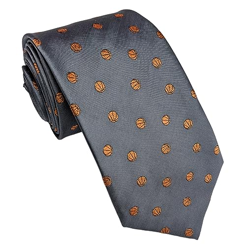 Men's Basketball Necktie - Basketball Tie - Grey Basketball Necktie - Basketball Gift - Men's Basketball Gift (Regular Length) #TOP3