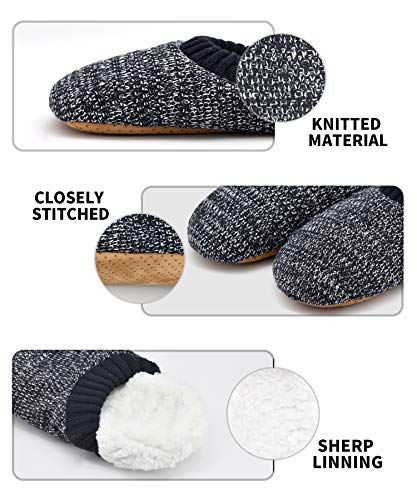 Dicuird Men's Slippers Socks Autumn Winter Indoor Non-Skid House Slippers(Black Knit, 10-13) #TOP1