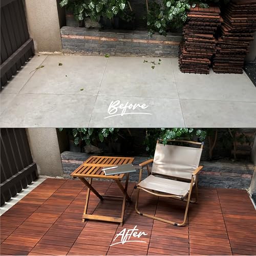 GREEN ALLUVIUM Premium Acacia Wood Interlocking Deck Tiles, 12"x12"x0.9" Outdoor Patio Flooring, Waterproof All-Weather Use, 9 PCS, Dark Brown – Striped Pattern by GREEN ALLUVIUM - Image 9