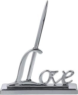 dohobby Wedding Signing Pen with Plated Metal Love Holder Wedding Guest Pen Party Pen Set Love Desktop Decor Guestbook Table Decor