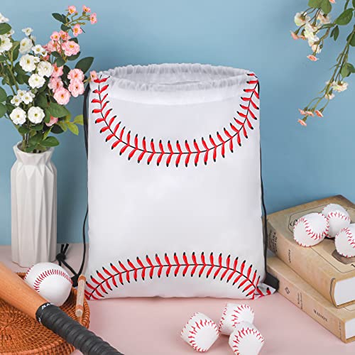 durony 15 Pieces Baseball Drawstring String Bag Sports Backpack Ball Drawstring Party Favor Bags for Sports Storage Travel Gym - Thumbnail 5