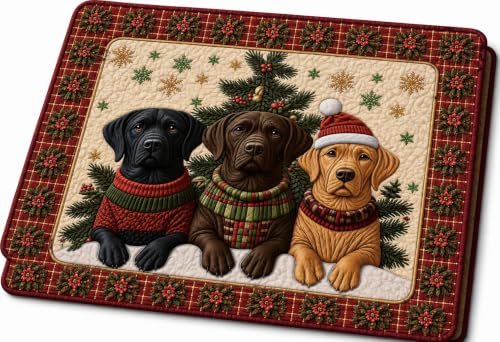 Image of RUMPS 7D HD Digital Printed Christmas Dogs King Size Bedsheet with 2 Pillow Covers | Festive Pet Theme Bedding Set 90x100 Inch