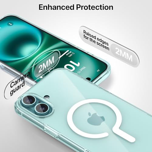 Image of eller sante Magpro-Q Back Cover Case for iPhone 16 Plus Scratch Resistant Camera Screen Protector TPU Shockproof 10ft Drop Protection Support Mag-Safe Wireless Charging- Clear