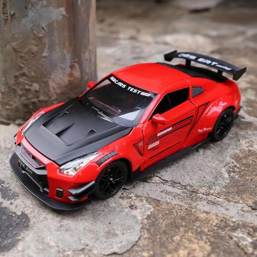 Image of FEXXA 🏎️ Exclusive Alloy Metal Pull Back Die-cast Car Model with Sound Light Mini Auto Toy for Kids Metal Model Toy Car with Sound and Light (1.24 Scale NISS-an GTR -RED)