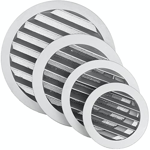 DOMUX Grille d'Aération & Ventilation Ronde 100mm en Fonte d'Aluminium avec Moustiquaire Inox - Intérieure et Extérieure, Mur et Plafond. Idéale VMC,...