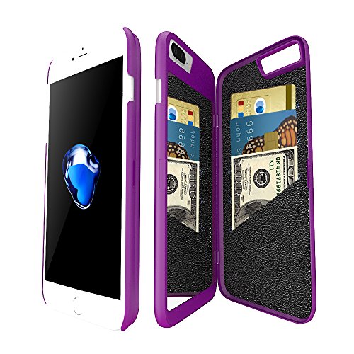 iPhone 7 Plus Mirror Wallet Case for Women - Spessn Enclosed Mirror Back Cover with 3 Bank Card Slot Protective Hard Case, HD Screen Protective Film for Apple iPhone 7 Plus -5.5 Inch (Purple)