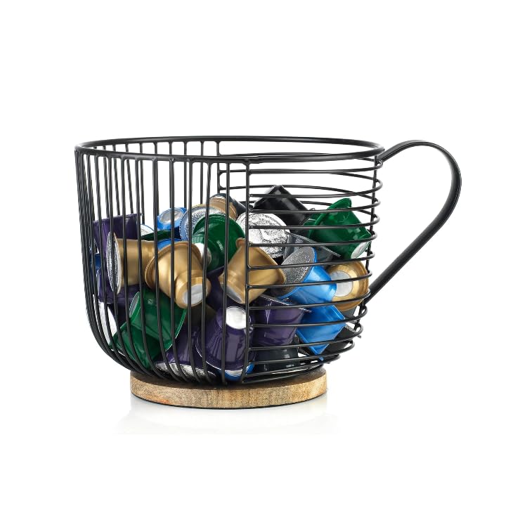 Comparison: Best K Cup Container 8 Coffee Pod Holder - Large Capacity Black Wire K Cup Storage with Wooden Base - Modern Coffee Basket Decor for Kitchen Countertop for Keurig Kcups & Espresso Capsules