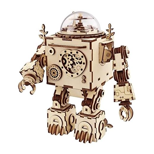 Klassisk bärbar musikdosa Mekanisk musiklåda Trä Jigsaw Music Boxes Robot Modell Julfödelsedag Bästa present till pojkar och tjejer Över 14 år Presenter till barn, familj och vänner