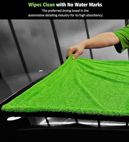 YeewayVeh 'Agile Giant' Car Drying Towel, 28x36 Inch Quick Car Wash Drying Towels, 1400 GSM Super Absorbent, Double Sided Microfiber Towels for Cars Effortless & Scratch-Free Detailing, Green — view 5
