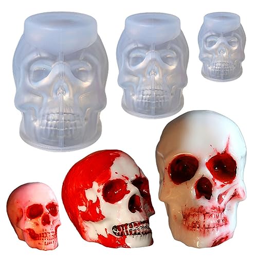ZOOMPIL Molde de Silicona con Calavera, 3Pcs Molde de Silicona de Calavera 3D para Halloween, para Halloween, para Dulces, Chocolate, Jalea, Cubitos de Hielo