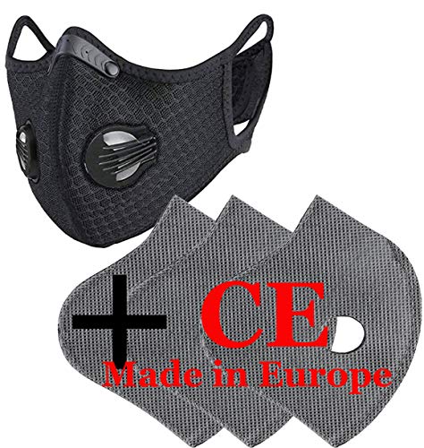 Lot de masques respirants anti-poussière avec 3 filtres et 5 couches de filtre - Unisexe - Pour course à pied, cyclisme, vélo - CE 4sold, noir Cover