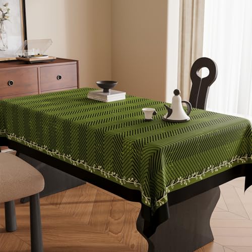 Surwin Mantel Hule Mesa Nuevo, Manteles de PVC Cuadrado, Mantel Antimanchas, Manteles Mesa Impermeable, Ropa Mesa Camilla Lavable para Comedor - Patrón de Espiga Moderno (Verde 2,100x100cm)