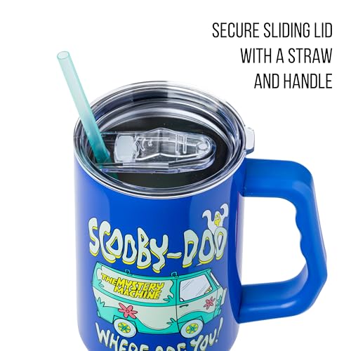 Image of Silver Buffalo Scooby-Doo inchWhere Are You! inch Stainless Steel Tumbler with Handle Featuring The Mystery Machine, Fits in Standard Cup Holder, 40 Ounces (Pack of 12)