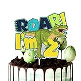ChienMin Glitter Roar Dinosaur I’M 2 Cake Topper for Baby's Two Years Old Birthday Party Decorations, Jurassic Park T-Rex 2nd Birthday Cake Decor