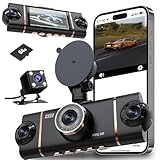 Câmera Veicular 4 Lentes Full HD 1080p com Visão Noturna – Dashcam Frontal, Interna e Traseira, Tela IPS 3.0'', Ângulo de 170°, WDR, Cartão de 64GB Incluso