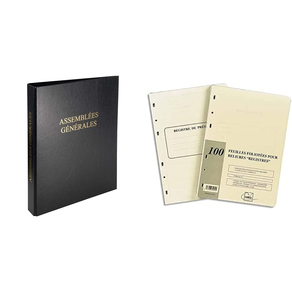 Exacompta - Réf. 46210E - 1 classeur juridique économique noir ASSEMBLÉES GÉNÉRALES - Dimensions 32 x 26cm & Recharge universelle 100 feuilles foliotées, perforation 6 trous