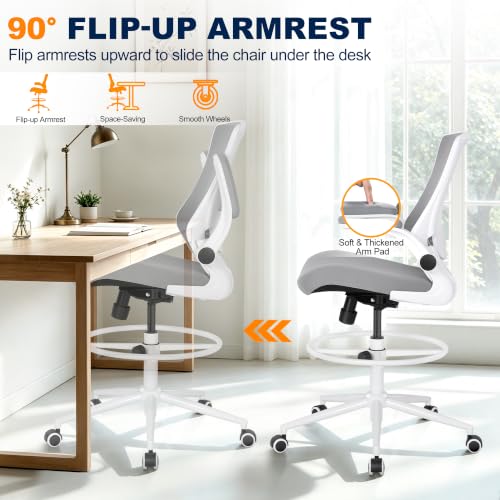 Image of Misolant Drafting Chair for Standing Desk, Tall Office Chair with Adjustable Height, 120Recline,Footrest Ring,Lumbar Support,High Office Chair for Home