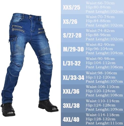 GEBIN Motorbroek voor heren, waterdichte motorjeans voor heren, motorbroek voor heren met protectoren, jeans voor heren met dijbeenzakken, zwart, 4XL