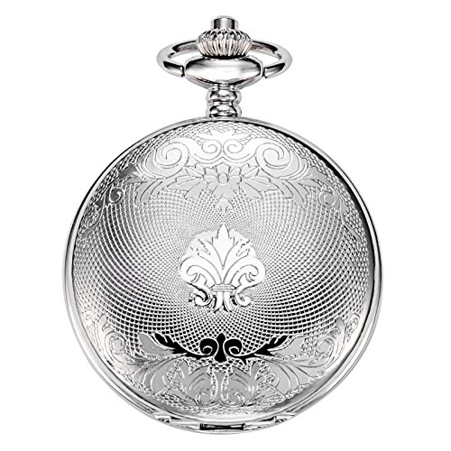 Image of TREEWETO Mens Skeleton Mechanical Pocket Watch, Retro Roman Numerals, Half Hunter, Bronze
