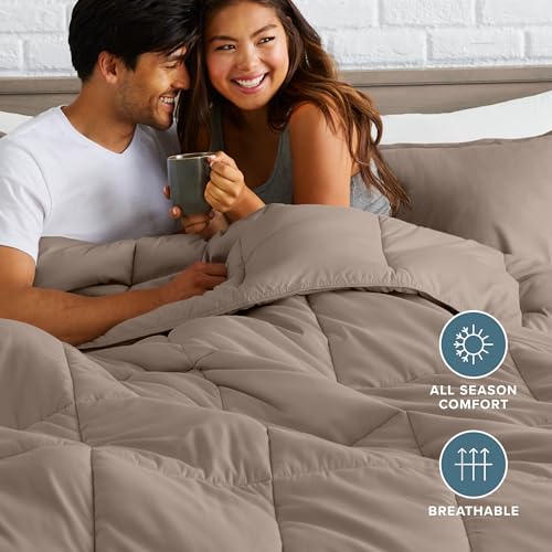 Image of Bare Home Comforter Set - Queen Size - Goose Down Alternative - Ultra-Soft - Premium 1800 Series - Hypoallergenic - All Season Breathable Warmth (Queen, Taupe)