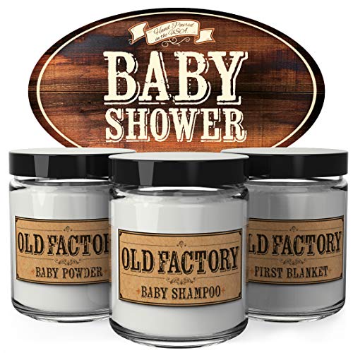 Old Factory Scented Candles - Baby Shower - Decorative Aromatherapy - Handmade in The USA with Only The Best Fragrance Oils - 3 x 4-Ounce Soy Candles