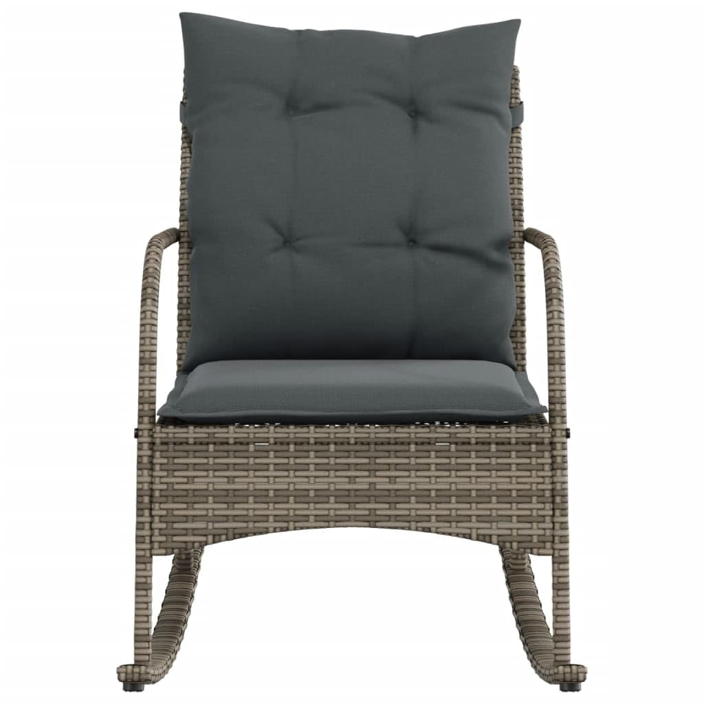 vidaXL Silla Mecedora de jardín con Cojines ratán sintético Gris, Silla de jardín, Asientos de jardín, Silla de Patio, Asiento de jardín