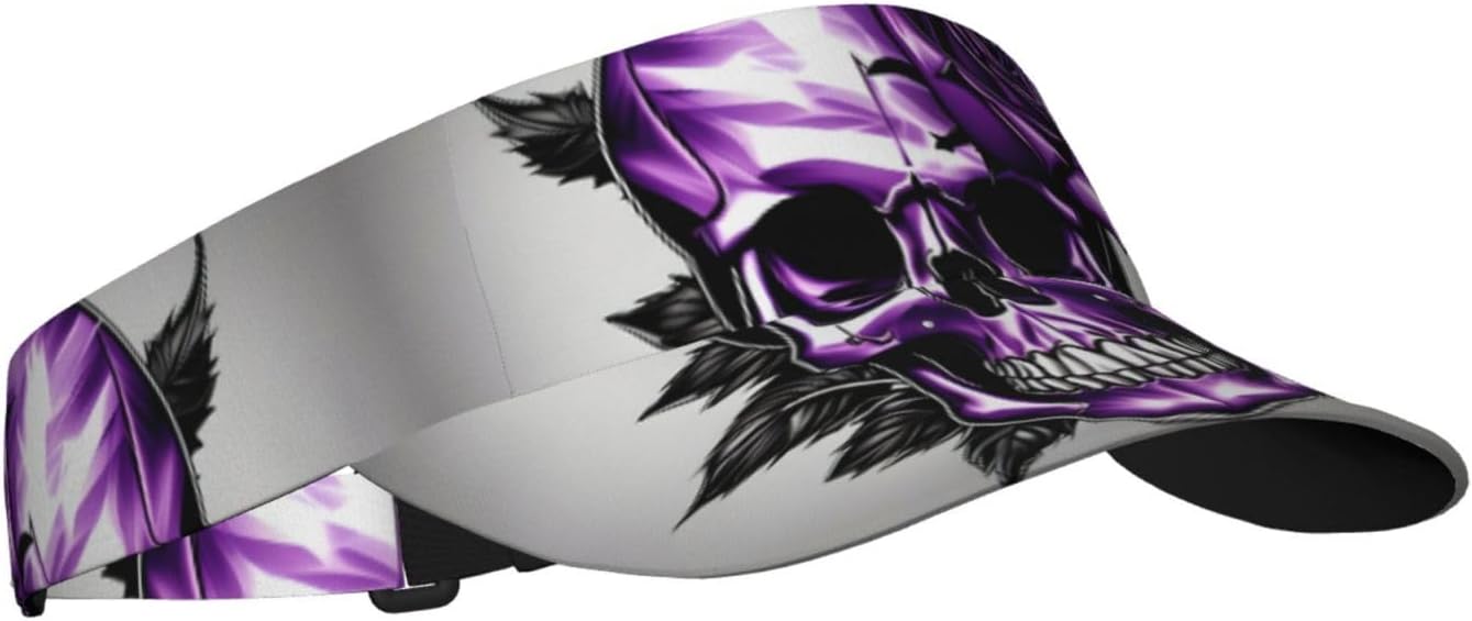 Purple Rose and Skull Print Foldable Sun Visor Hat Lightweight Adjustable Sun Visor Hat Outdoor Sports Cap for Adults