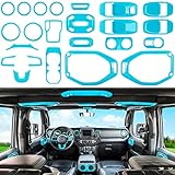23PCS Full Set Interior Decoration Trim Kit for Jeep Wrangler JL JLU Gladiator JT 2018-2023 Steering Wheel Door Handle Air Conditioning Vent Cup Holder Reading Light Headlight Gear Cover (Light Blue)