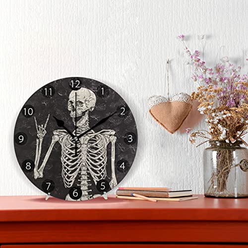 susiyo Rock-and-Skull Clocks Decorative Wall Clocks Silent Battery Operated Desk Clock Digital Clocks for Bedrooms Living Room Decor Kitchen Office Circular Clocks