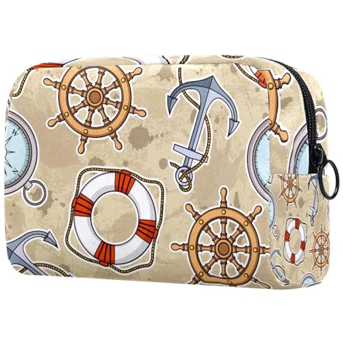 Nautical Anchor Rudder Compass Lifebuoy Cosmetic Bag for Women, Travel Toiletries Bags Large Makeup Handy Pouch Organiser Bag with Zipper