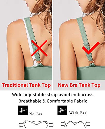 Image of V FOR CITY Tank Top for Women with Built-in Padded Bra Adjustable Wide Strap Camisole Cotton Cami Shirts