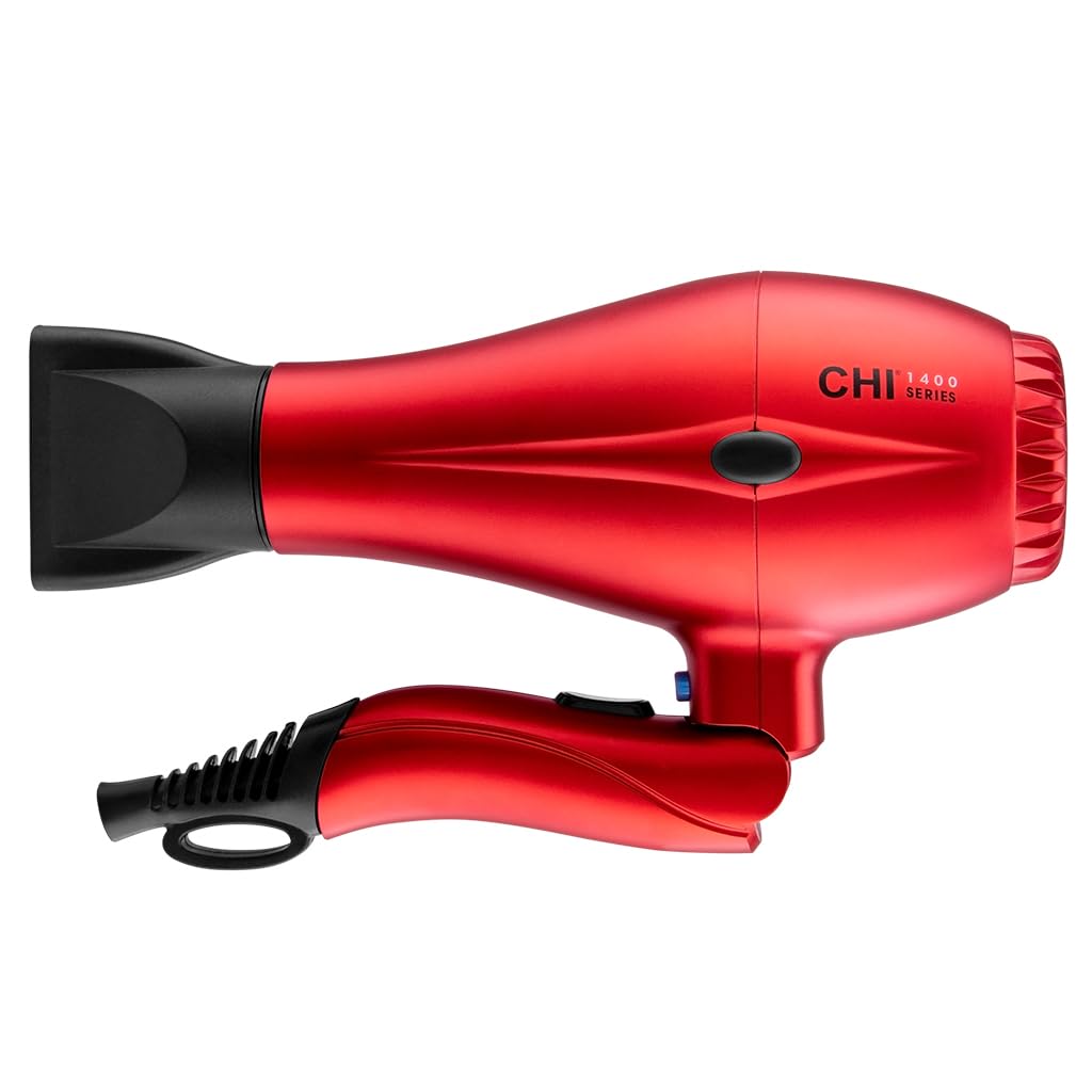 CHI 1400 Series Foldable Compact Hair Dryer, Powerful & Lightweight Hair Dryer, Quick-Drying For Shiny, Frizz-Free Hair, Red