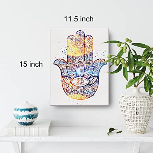 Hamsa Hand Kabbalah Watercolor Hand Art Canvas Painting Prints For Home Wall Decor Framed Artwork Wedding Housewarming Gifts(12X15) #TOP1