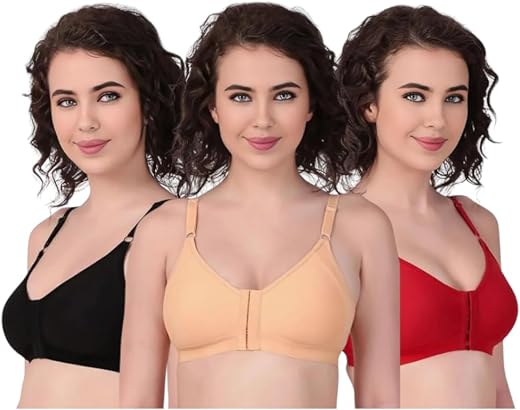 FALAM ENTERPRISE Front Open Hook Sports Bra for Girls, Cotton Non-Padded, Wire-Free, Adjustable Straps, Sizes 32-44
