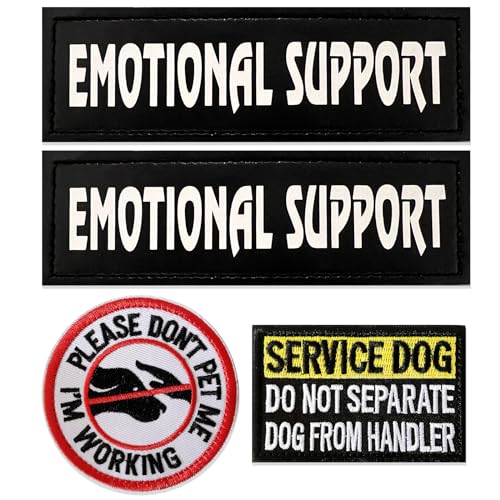 4 Pcs Reflective Dog Patches for Service Dog Vest Tactical Hook Loop Harness Removable Patch Set with Velcro Embroidered, Emotional Support & Don’t Pet Me & Do Not Separate (Emotional Support)