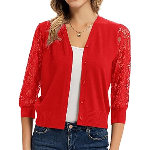 Grace Karin Cárdigan Mujer Encaje Transparente Rojo Cover