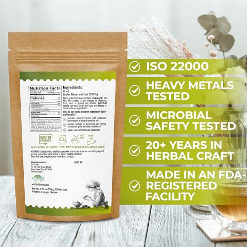 Image of 100 Bags Linden Tea Dried Linden Flower Tea Herbal (Tilia Cordata) - 100 Count 1.5g Bags Herb Lipa