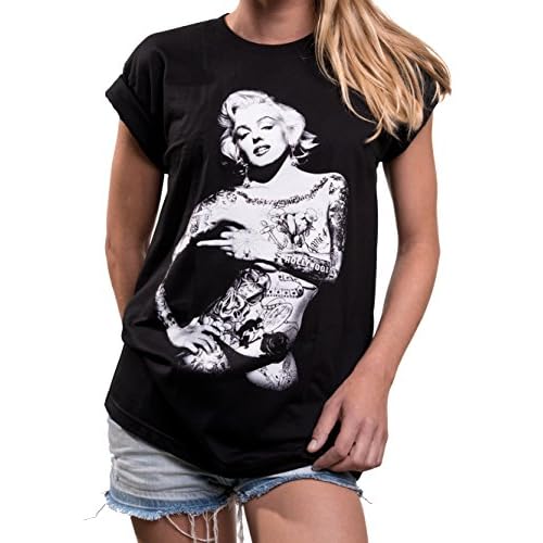 MAKAYA Oversize Top Manga Corta Talla Grande - Marilyn Monroe - Camiseta Tattoo Mujer Negro XL