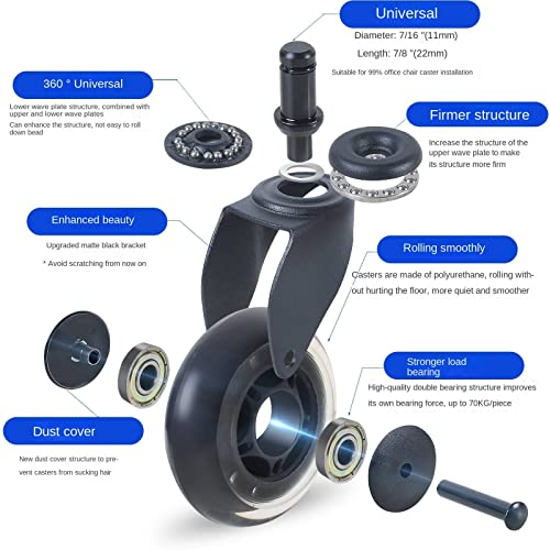 Office Chair Caster Wheels (3In,Set Of 5),Universal Fit For Most Chairs,Applicable For Tile, Hardwood Floors And Carpets, Not Compatible With Ikea (Transparent) #TOP5