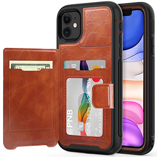 Timecity iPhone 11 Case,Dual-Camera System 6.1-Inch iPhone Wallet Case.Full-Body Heavy Duty Protection Leather Cover with Card Holder & Kickstand Case for iPhone 11 2019 Release - Black +Brown
