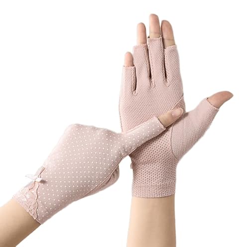 INOGIH Women Summer Uv-Protection Sun-Block Gloves Outdoor Fashion Half Finger Driving Gloves